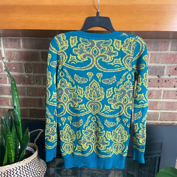 Vintage Forever 21 Teal, Gray, & Yellow Sweater, Size S - Picture 4 of 5